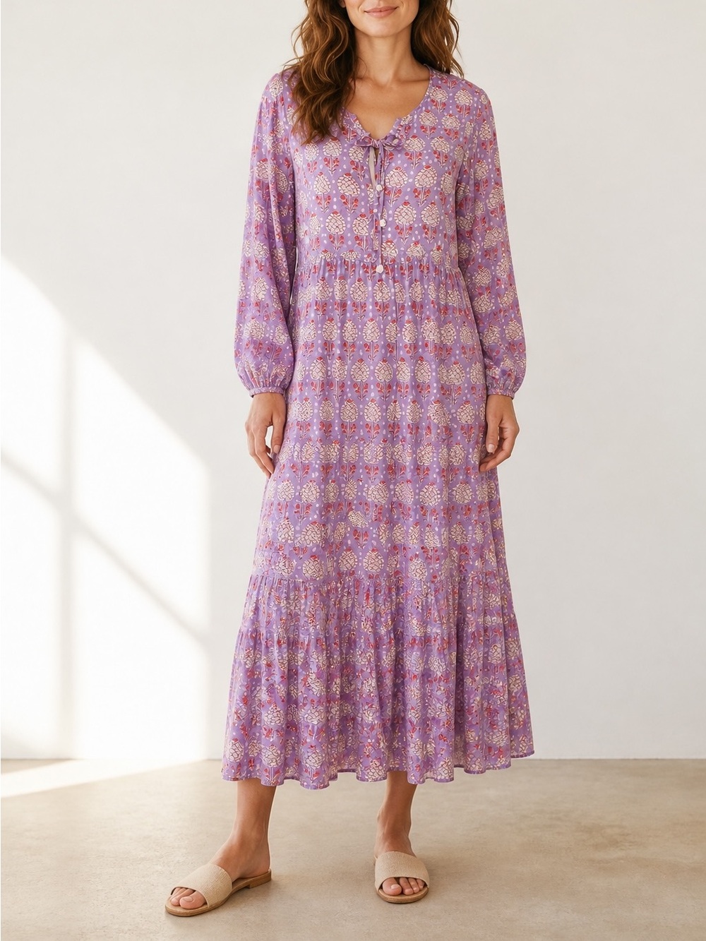 Oliphant Lavender Floral Tiered Kerala Dress